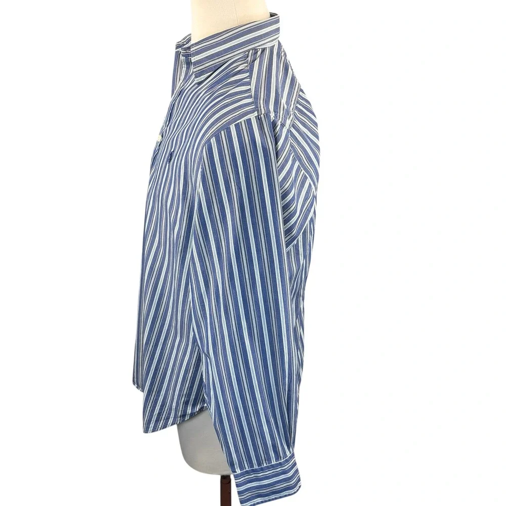 Polo Ralph Lauren Mens Andrew Shirt 16.5 34/35 Blue White‎ Striped Cotton L/S